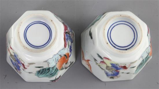 A set of four Chinese famille rose octagonal cups, each painted with immortals, width 8cm